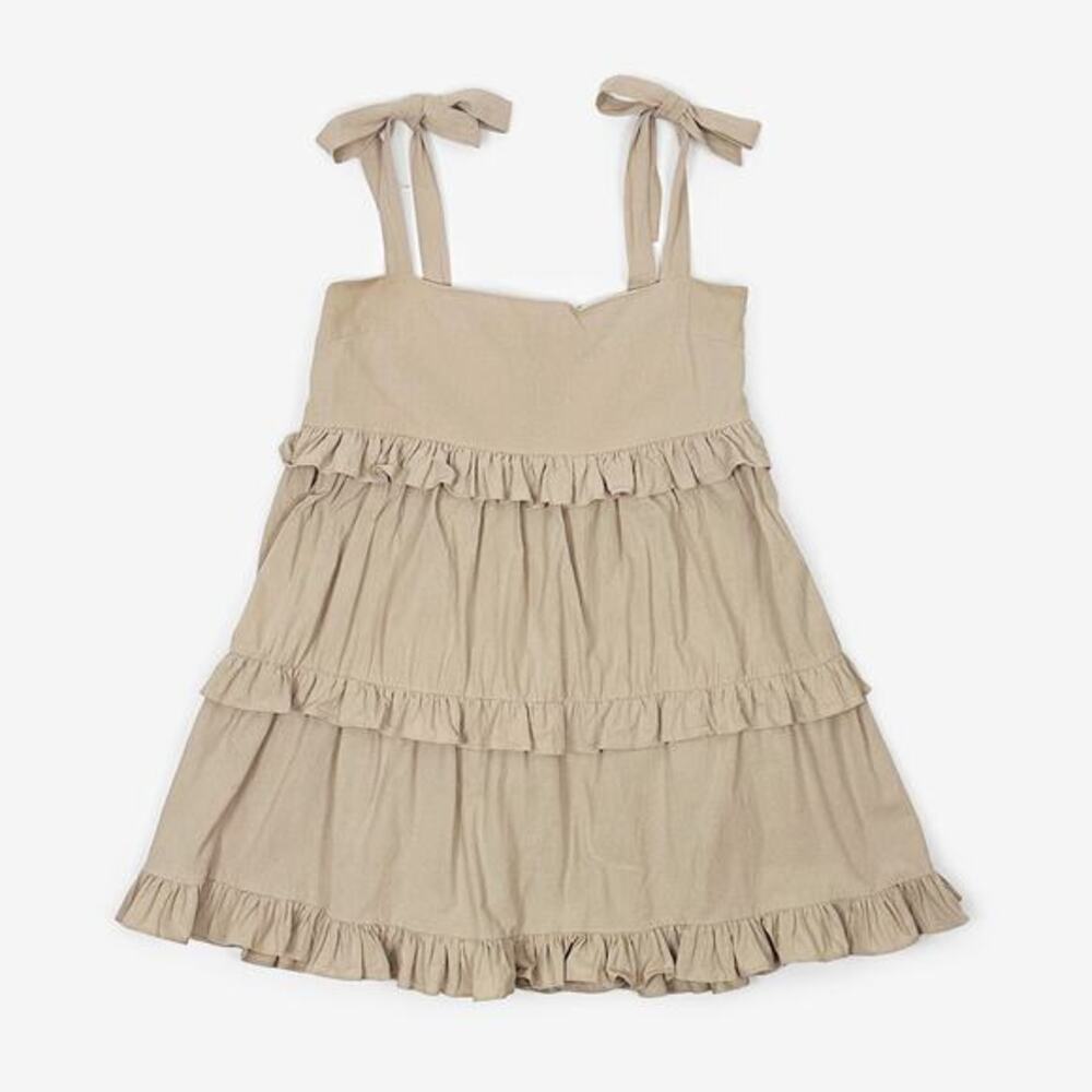 Nasty Gal Linen Look Ruffle Mini Dress Size 4 Cream Cotton Tiered Flowy Girlcore